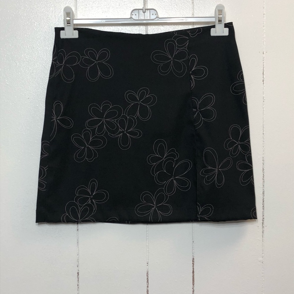 No Boundaries Black w/ Flowers Mini Skirt